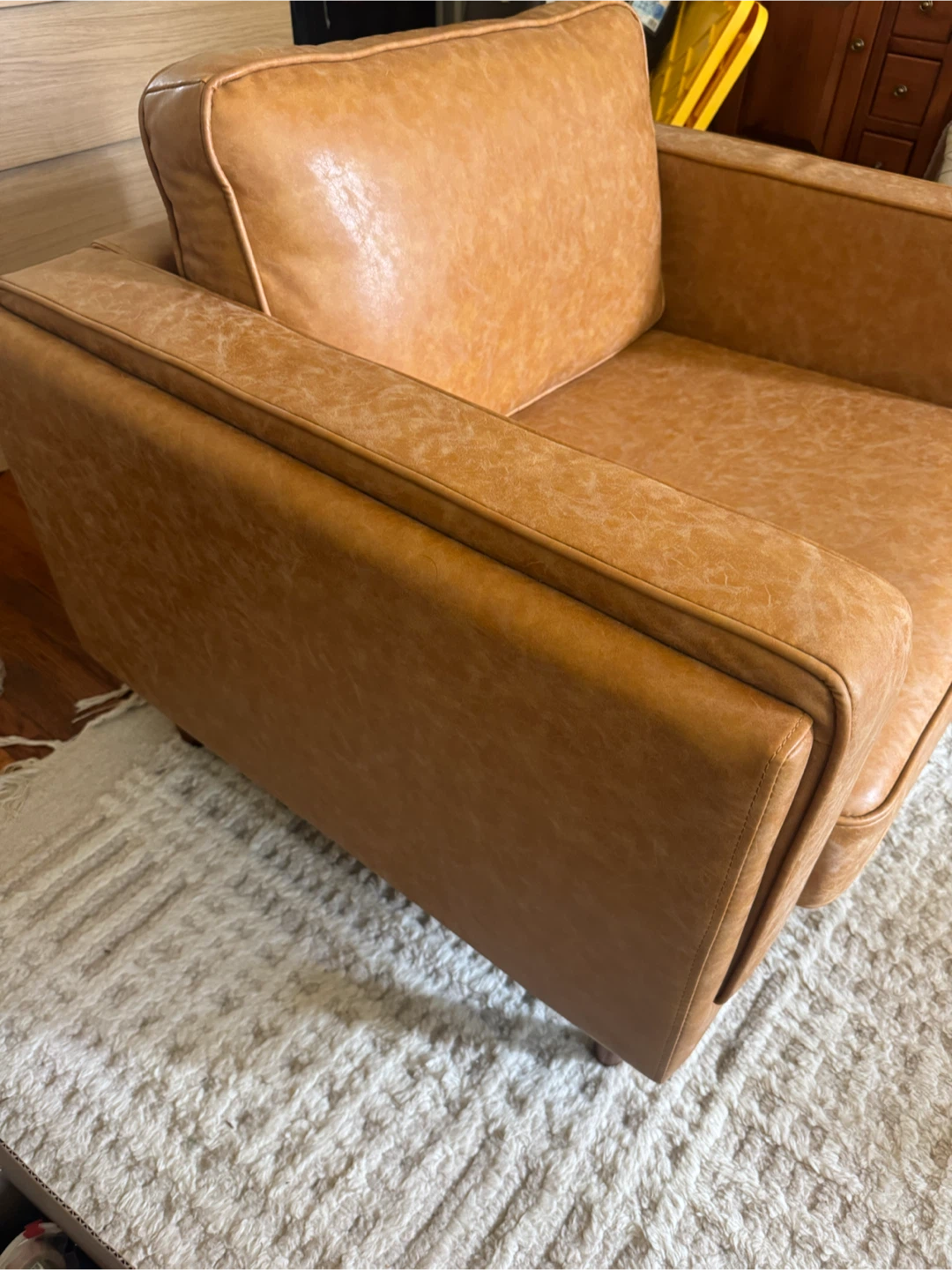 Mid-Century Modern Brown Faux Leather Armchair - photo 3