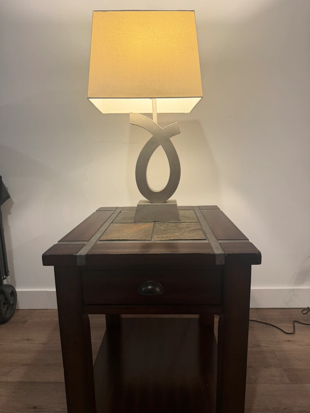 Slate inlay end table with drawer storage