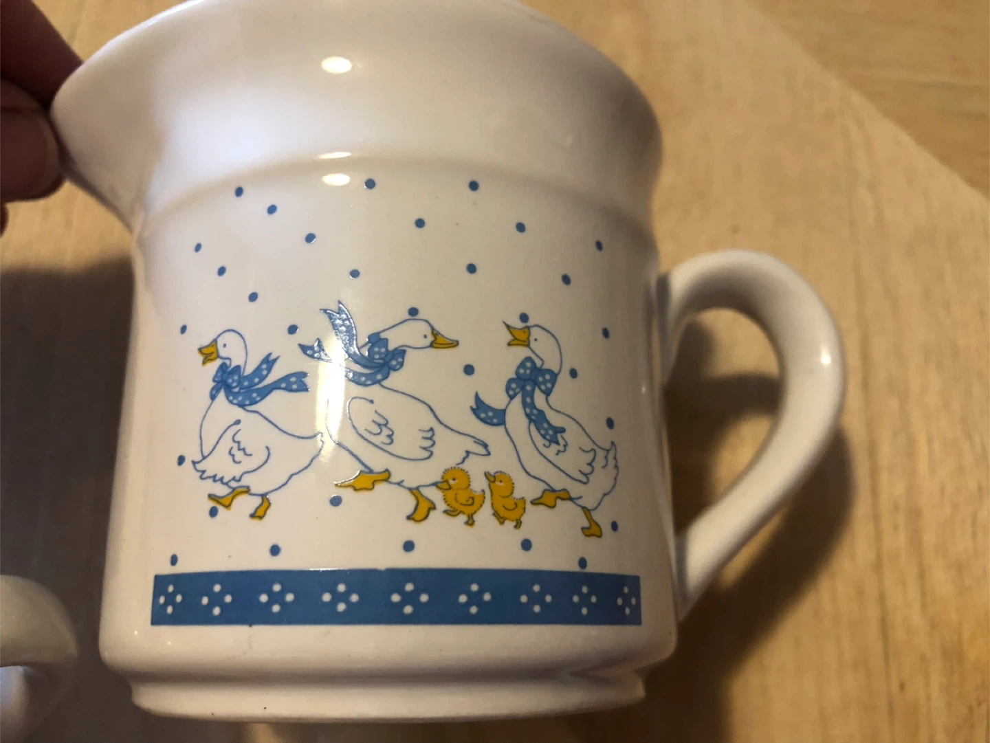 Vintage 80s Country Blue Ribbon Geese Ceramic Duck Kitchen Set!! - photo 2