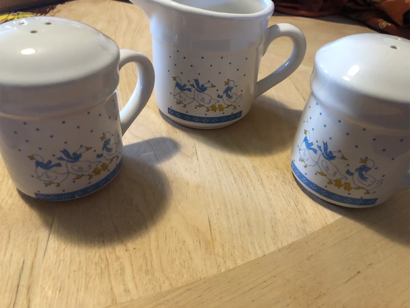 Vintage 80s Country Blue Ribbon Geese Ceramic Duck Kitchen Set!! - photo 5