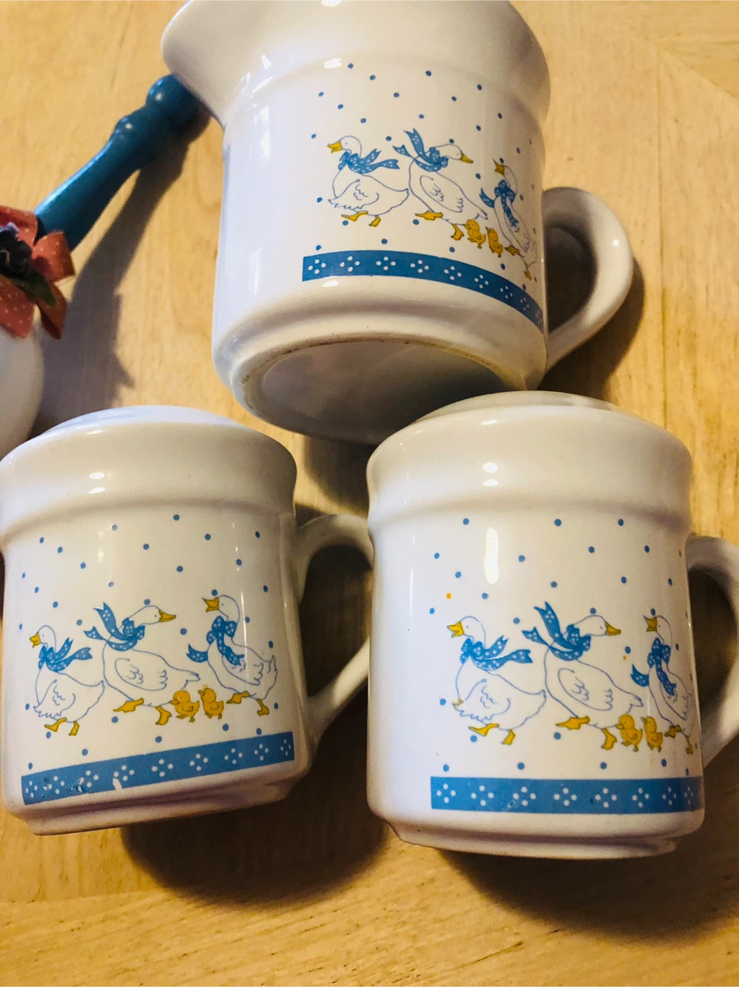 Vintage 80s Country Blue Ribbon Geese Ceramic Duck Kitchen Set!! - photo 3