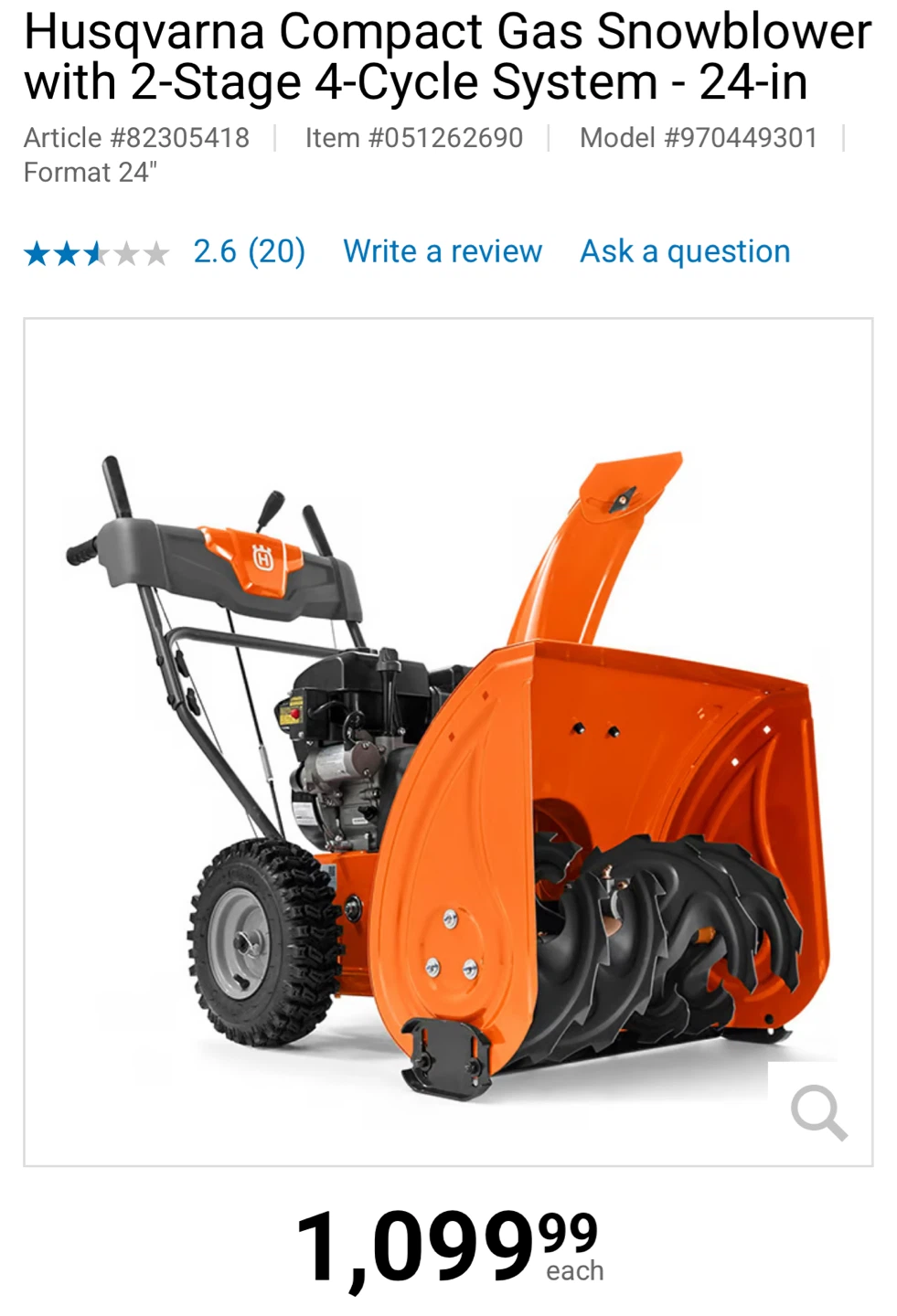 Husqvarna 24-inch Gas Snow Blower with Electric Start - photo 2