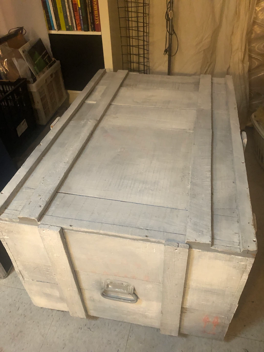 Large Wooden Storage Crate on Wheels