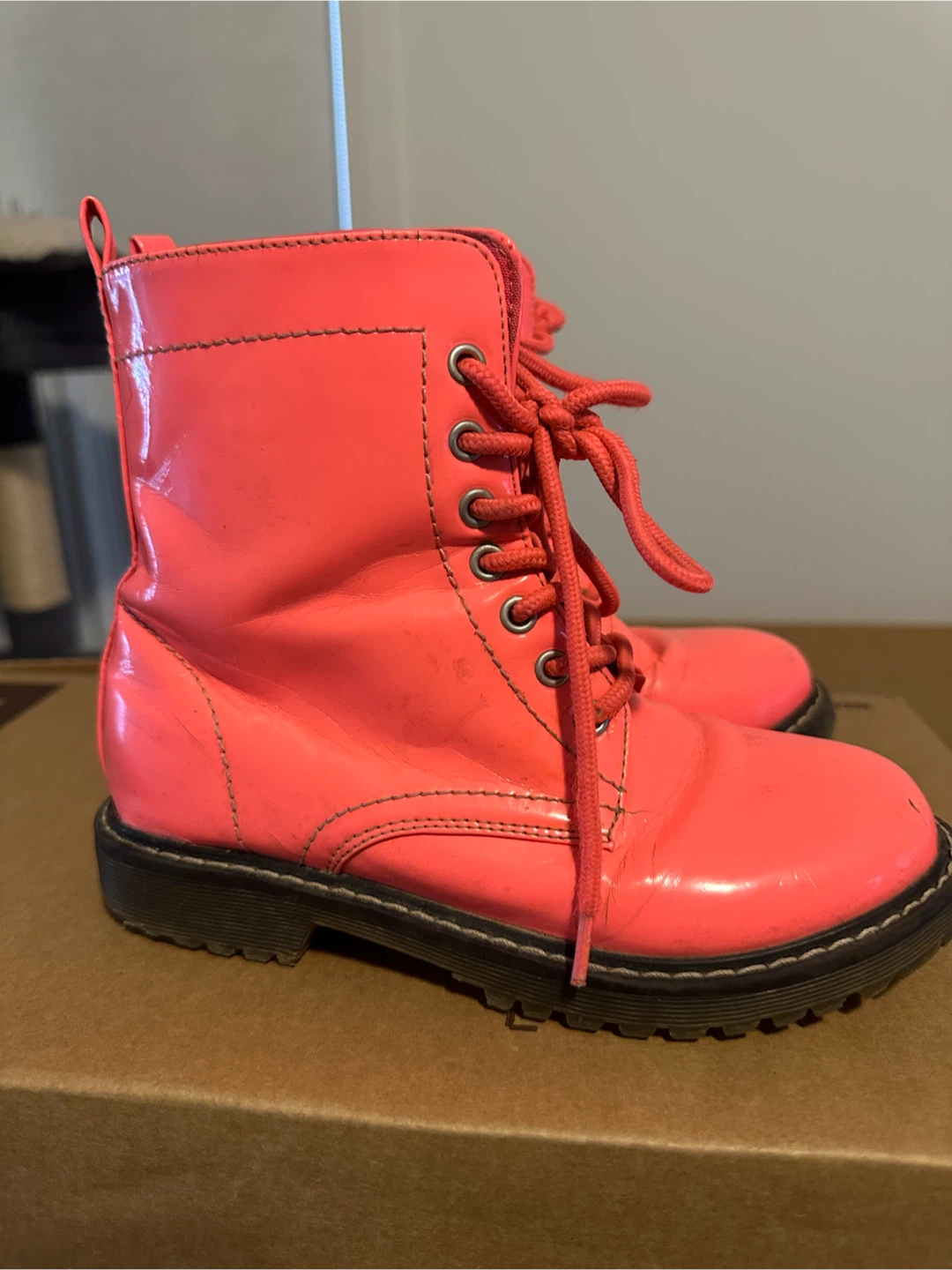 Neon Pink Lace-Up Boots size 33