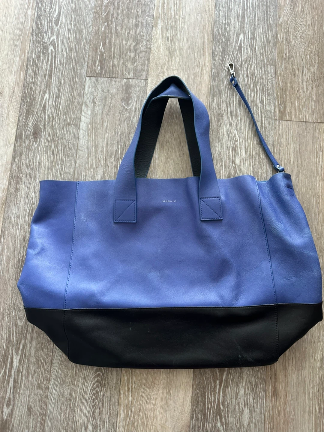 Sandqvist Leather Tote Bag blue&black