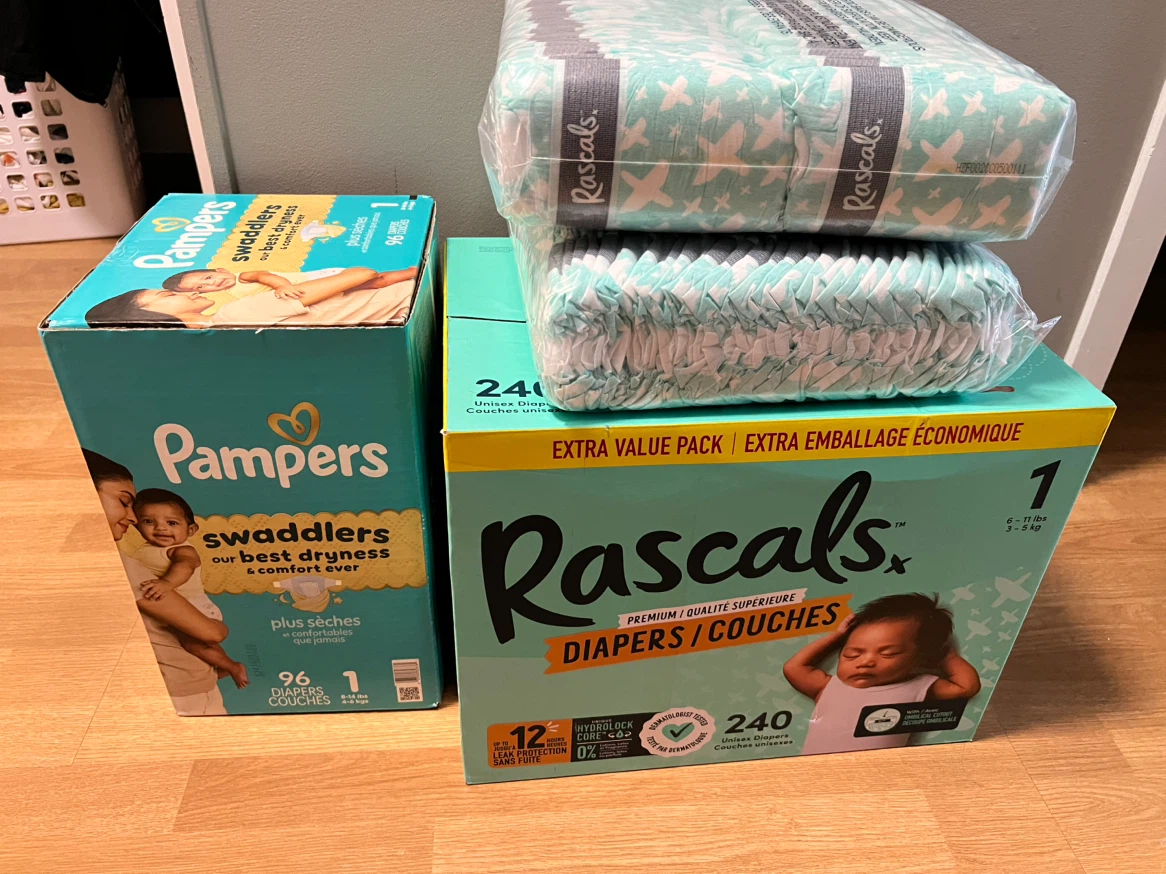 Rascals and Pampers Size 1 Diapers