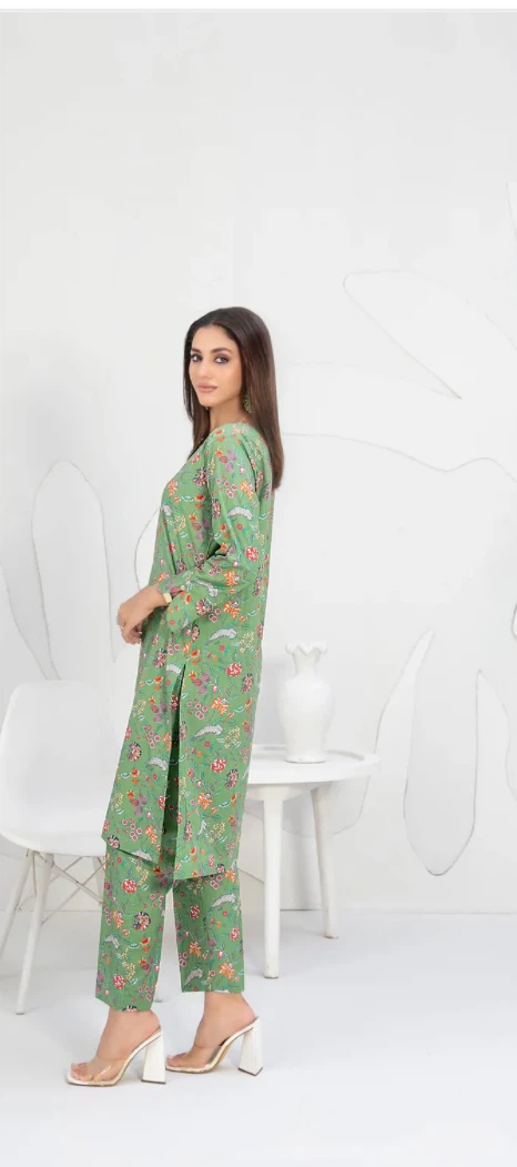 Green Floral Print Kurta and Pants Set - photo 2