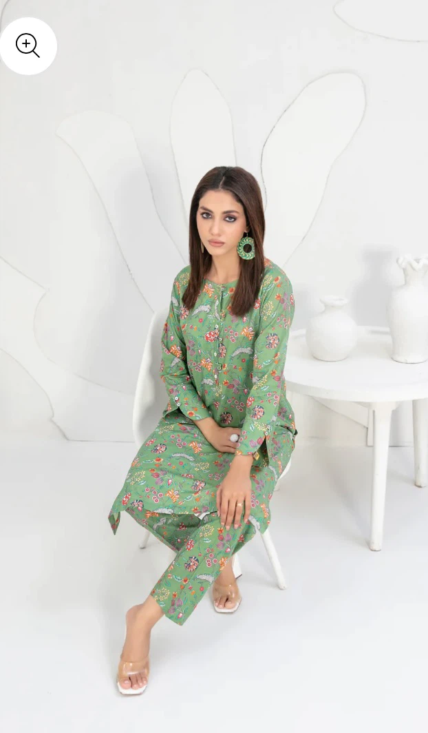 Green Floral Print Kurta and Pants Set - photo 3