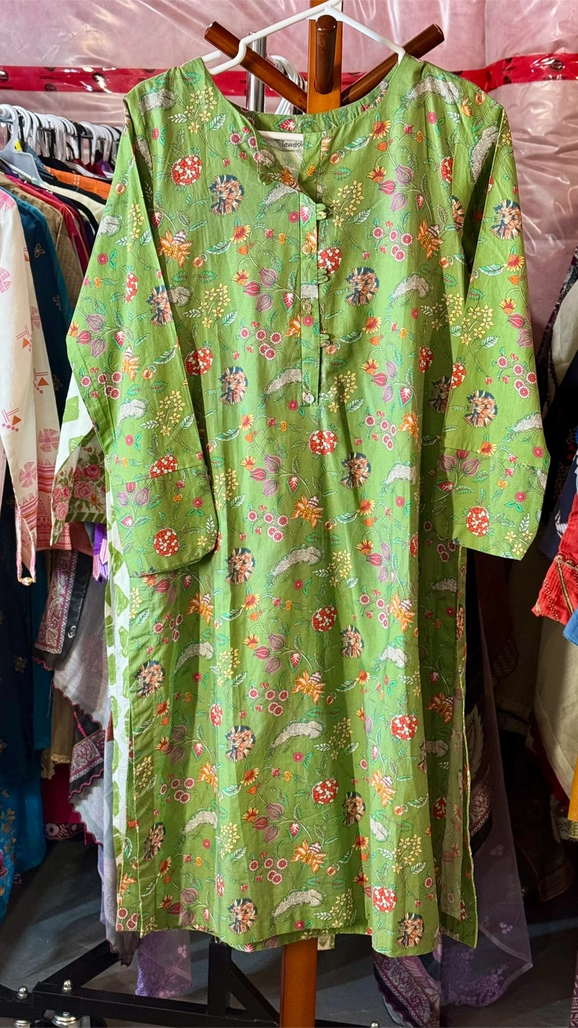 Green Floral Print Kurta and Pants Set - photo 4