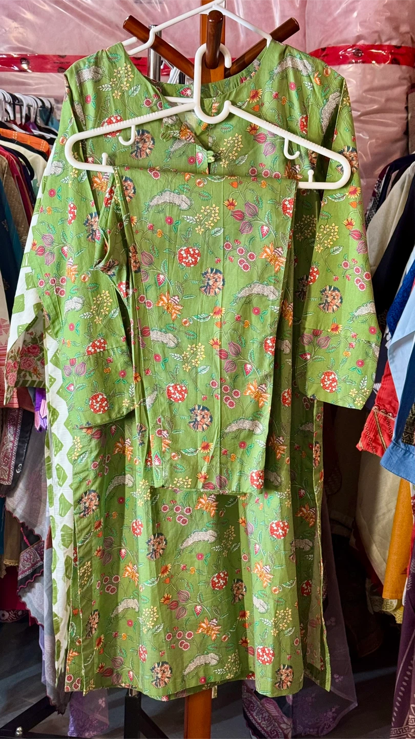Green Floral Print Kurta and Pants Set - photo 5
