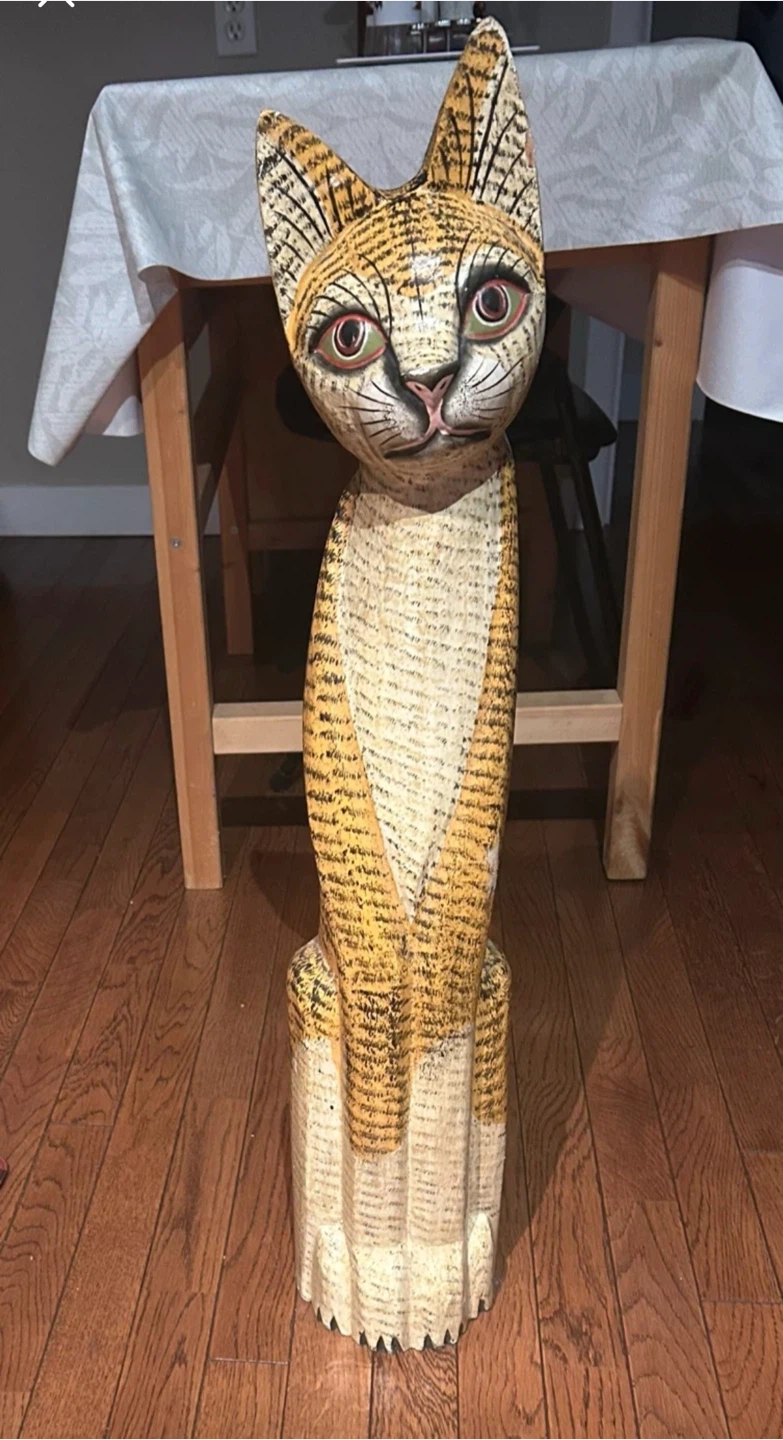 Carved Wooden Cat Figurine