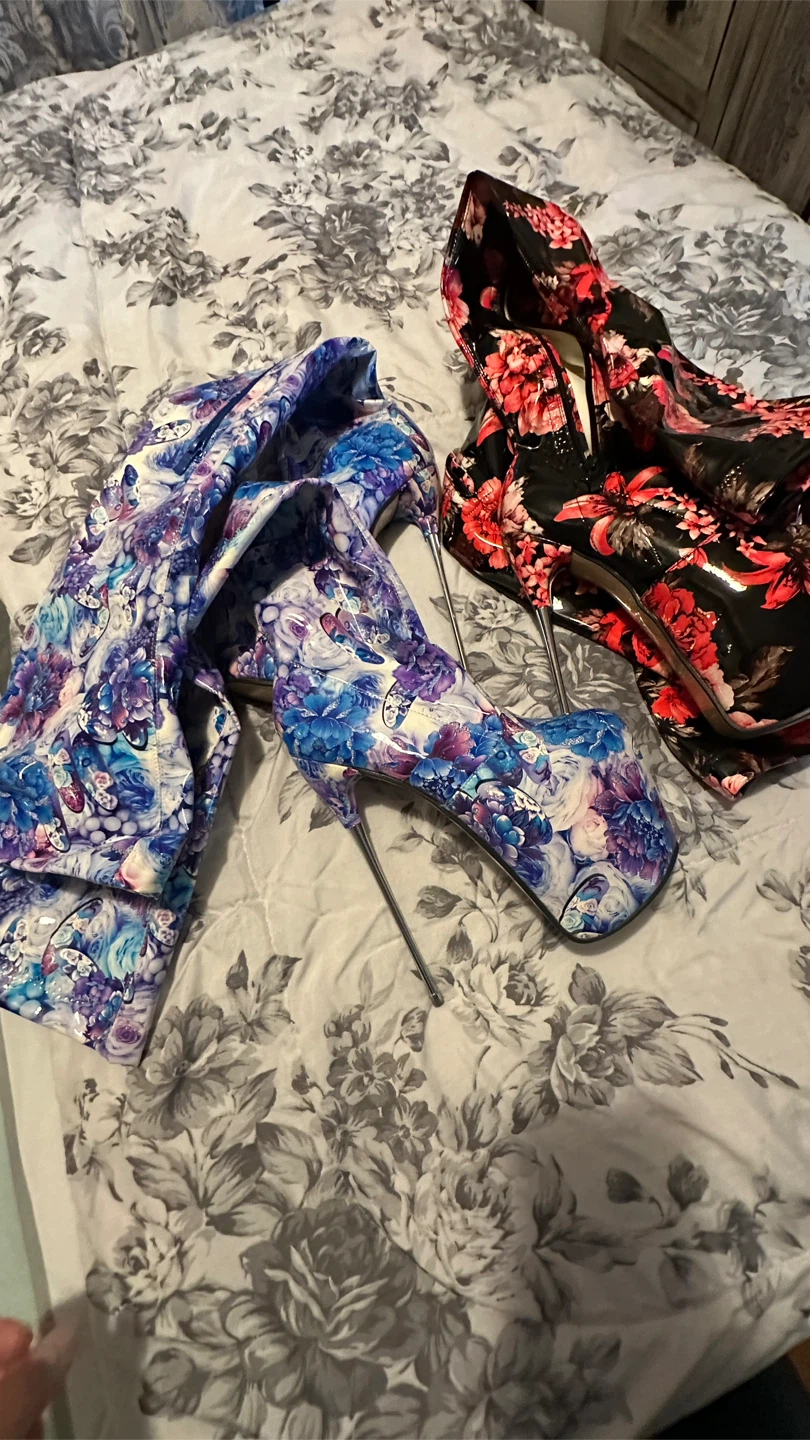 Two Pairs of Floral Platform Boots