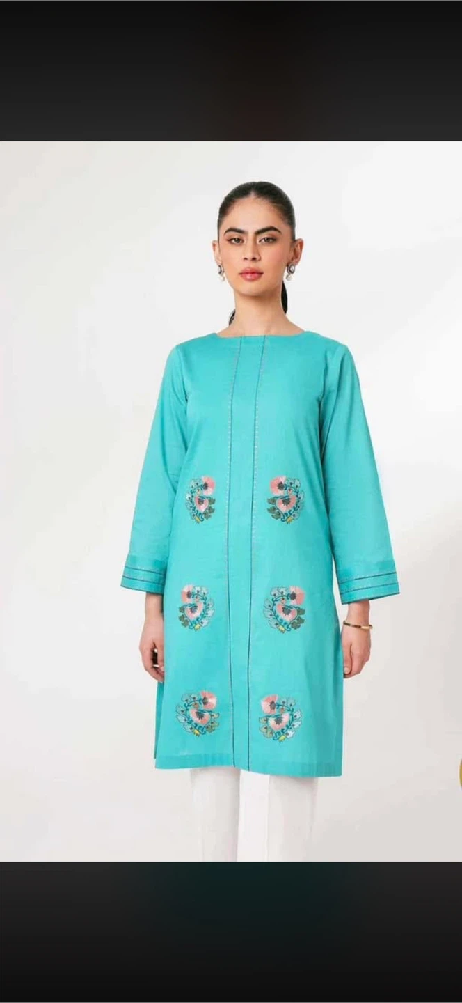 Nishat Lawn  Turquoise Floral Embroidered Kurti
