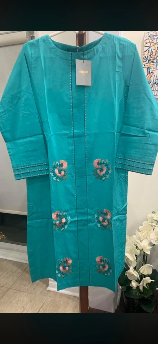 Nishat Lawn  Turquoise Floral Embroidered Kurti - photo 3