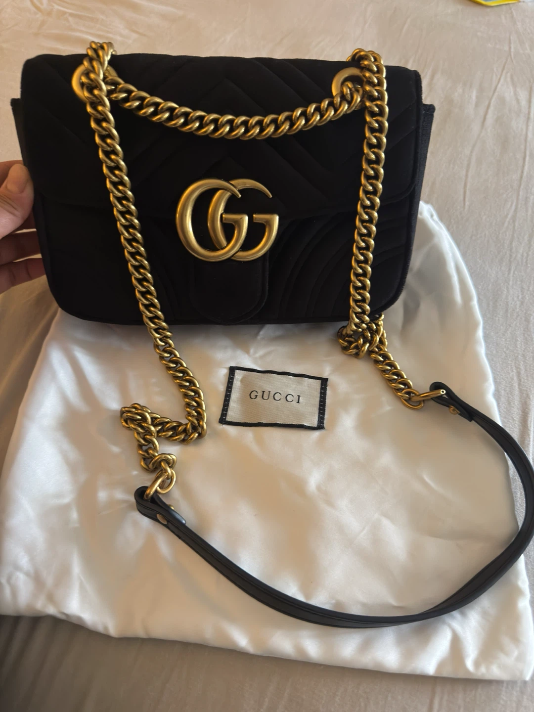 Gucci GG Marmont Black Velvet Shoulder Bag