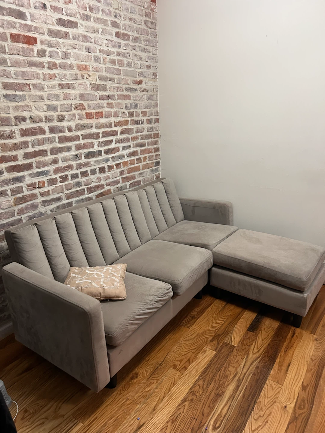 Gray Velvet Sectional Sofa with Ottoman - photo 2