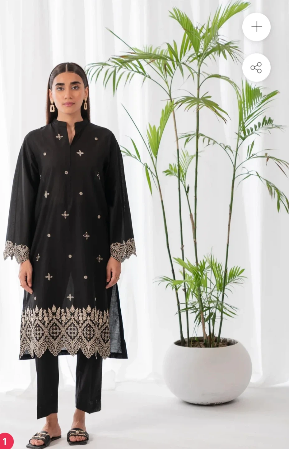 Black embroidered two piece suit