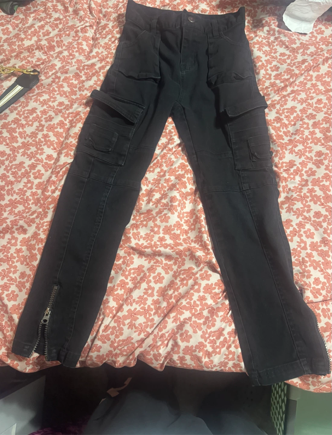 Black Cargo Pants with Zipper Details