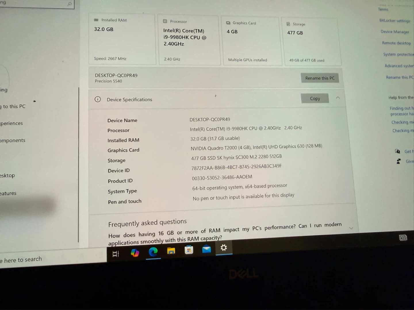 Dell Precision 5540 Laptop i9 32GB RAM - photo 3