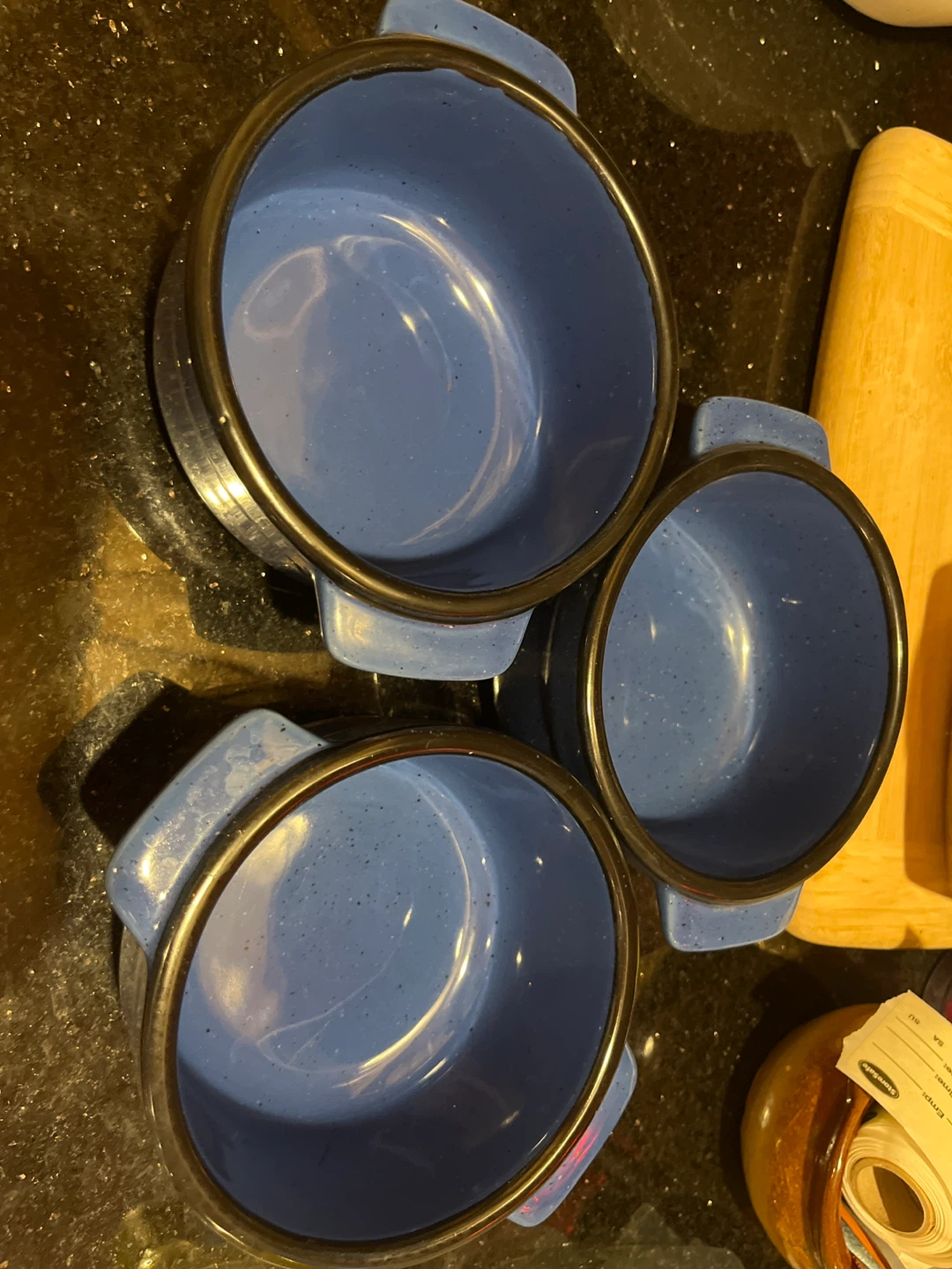 Set of 3 Blue Enamel Bowls