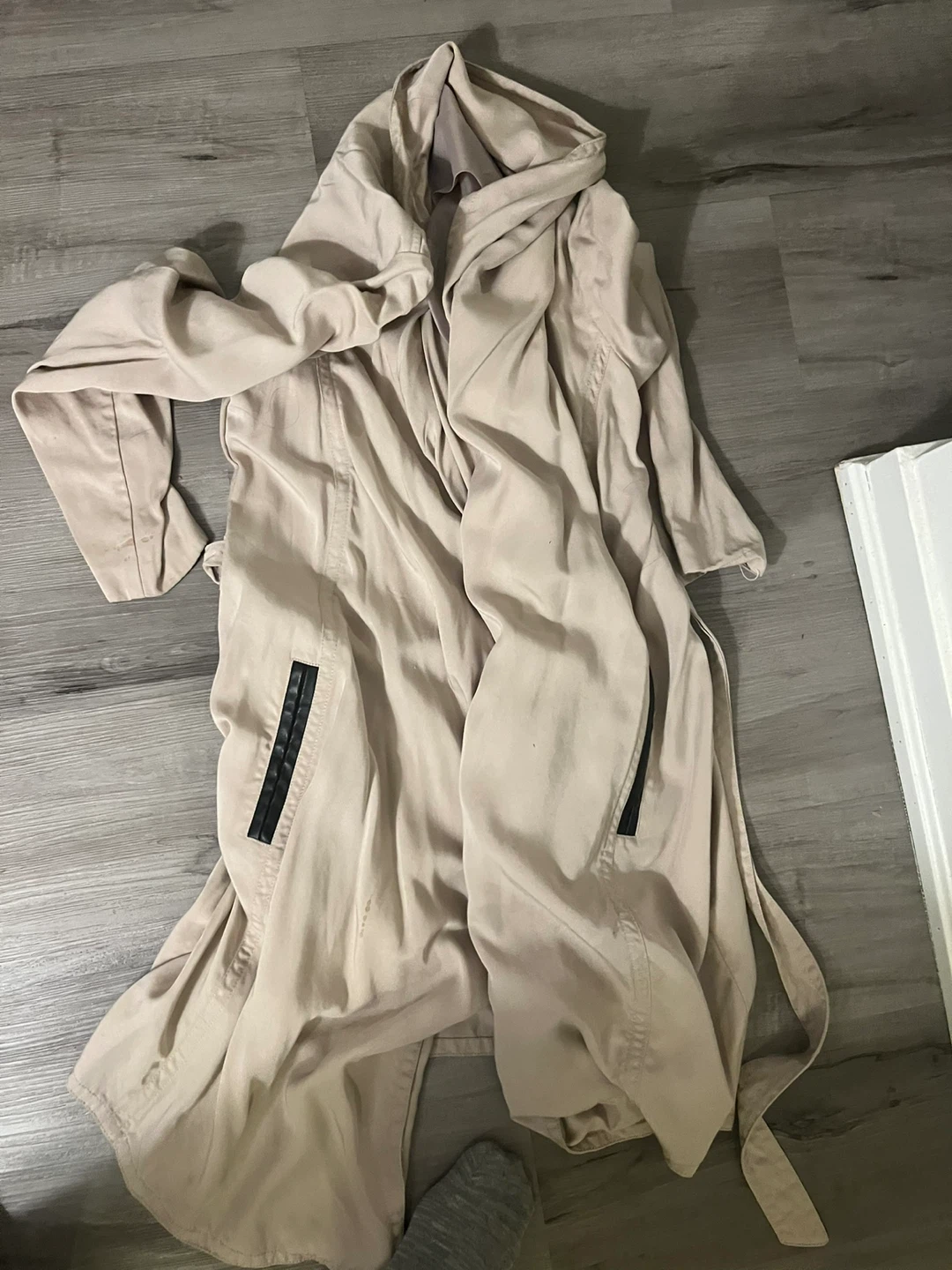 Beige Lightweight Draped Trench Coat