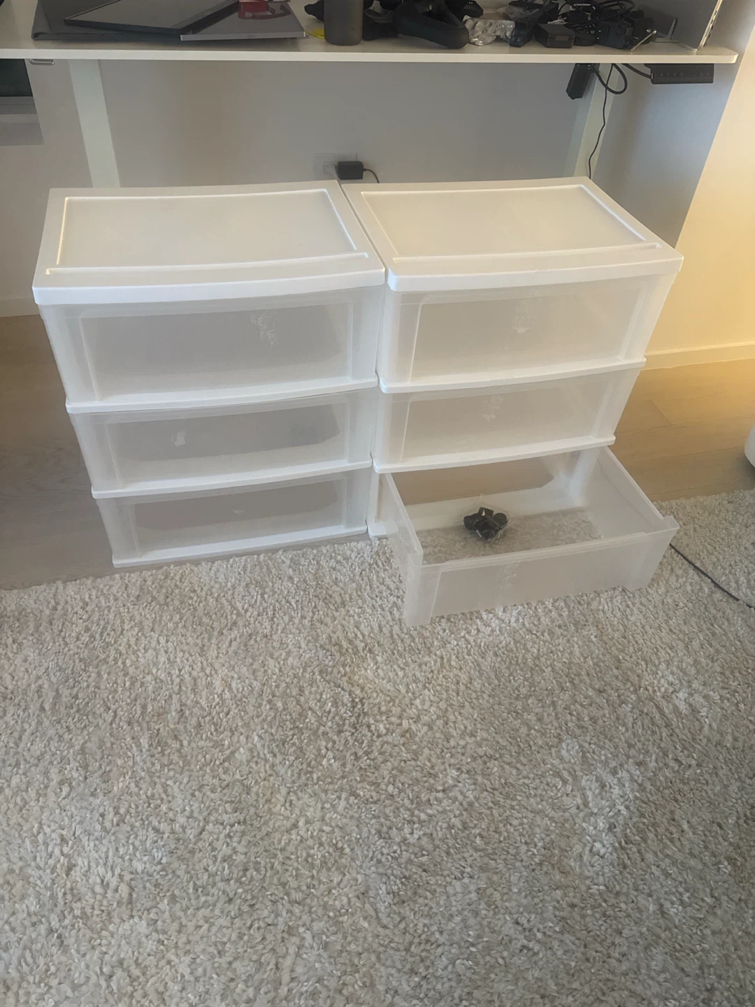 Two 3-Drawer White Plastic Storage Units - photo 3