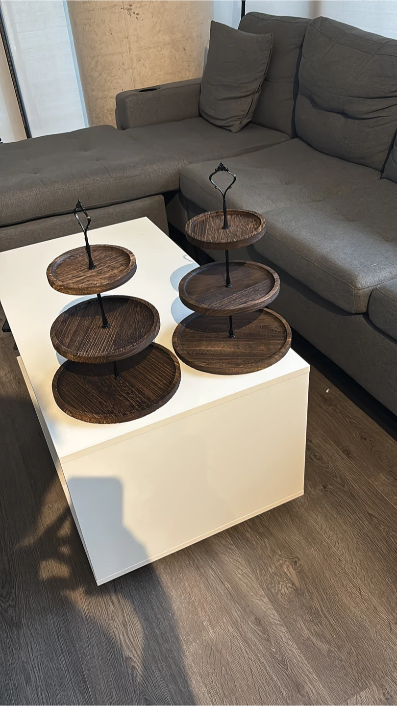 Set of two 3-tier wooden serving trays