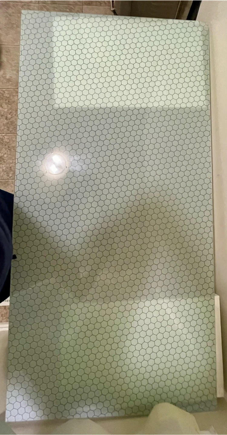 Glass table top with honeycomb pattern