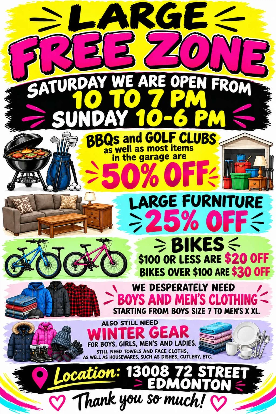 Hearts Bike sale/garage sale + Free Zone 13008-72 st