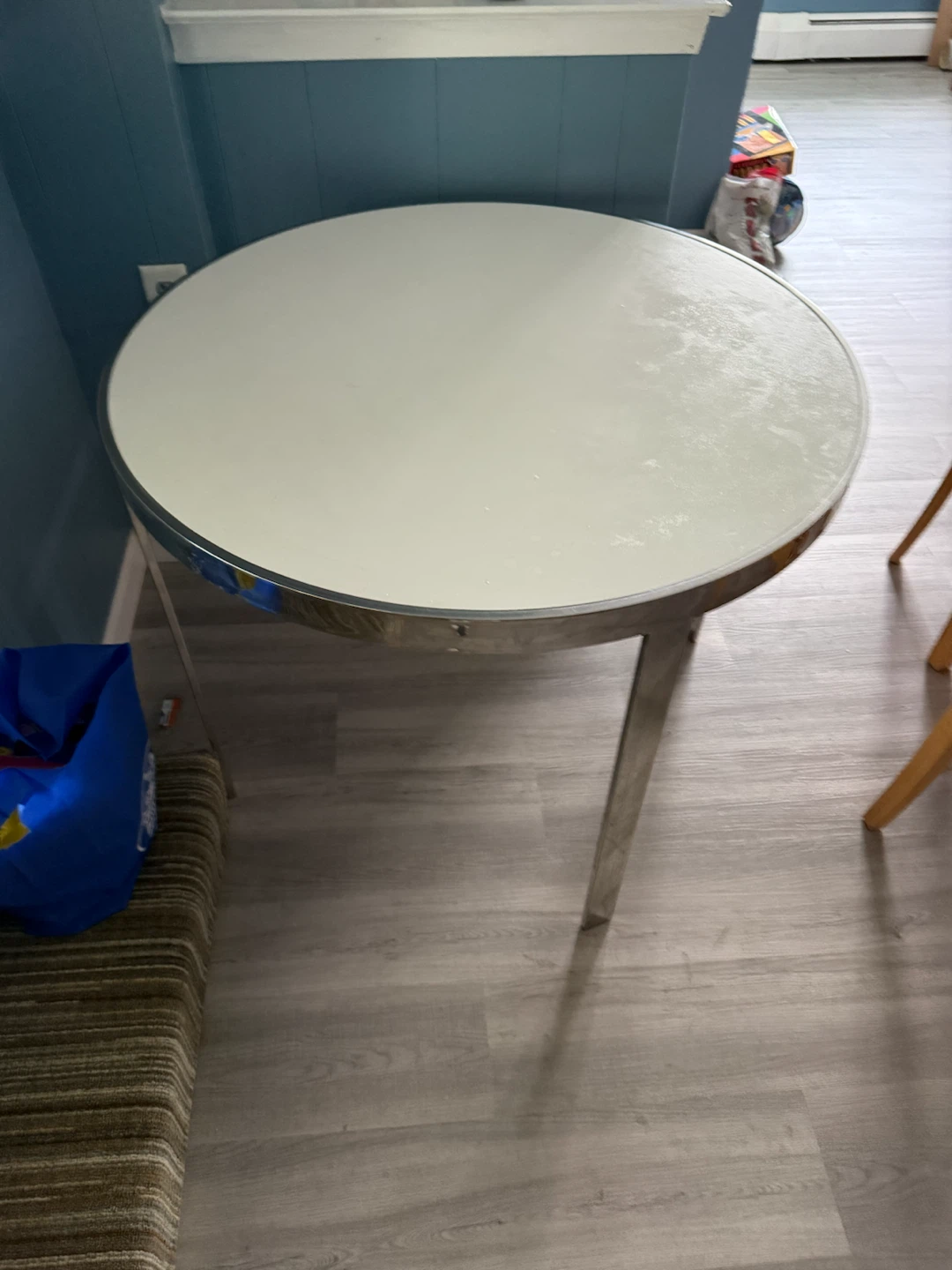 Round White Dining Table with Chrome Legs