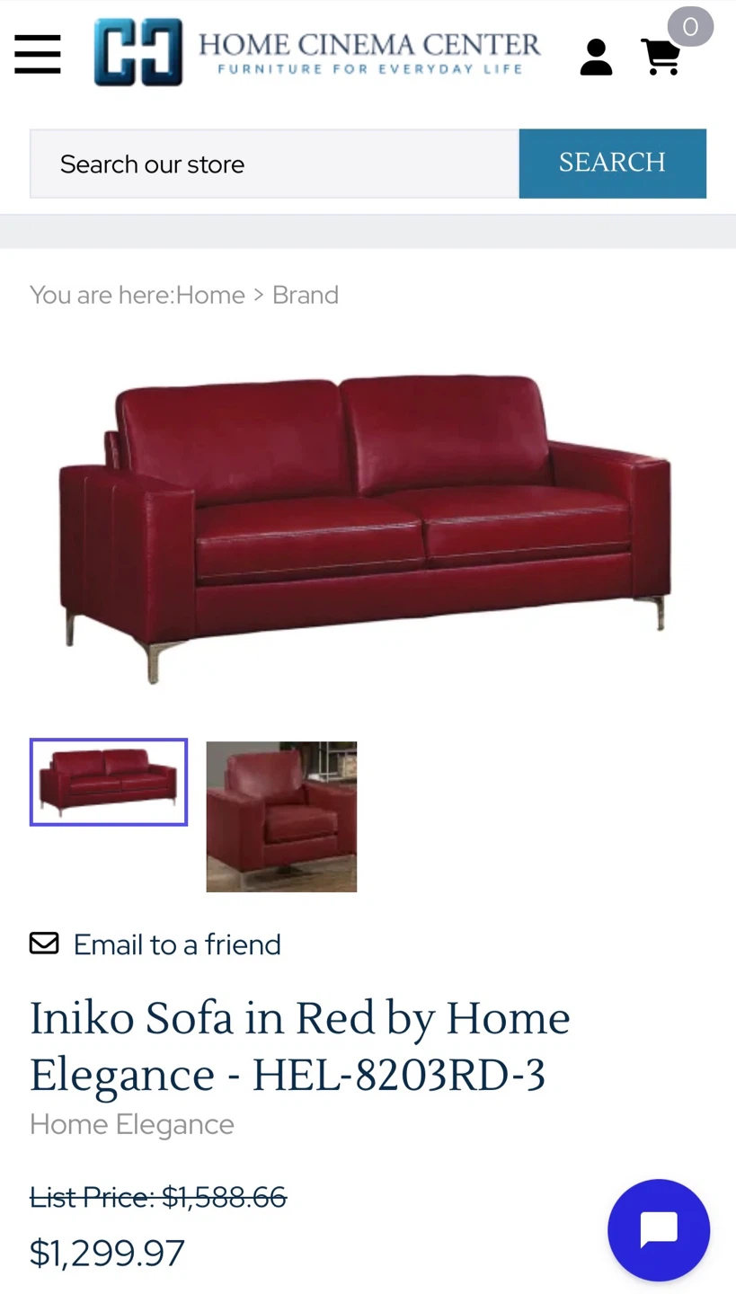 Home Elegance Iniko Sofa in Red