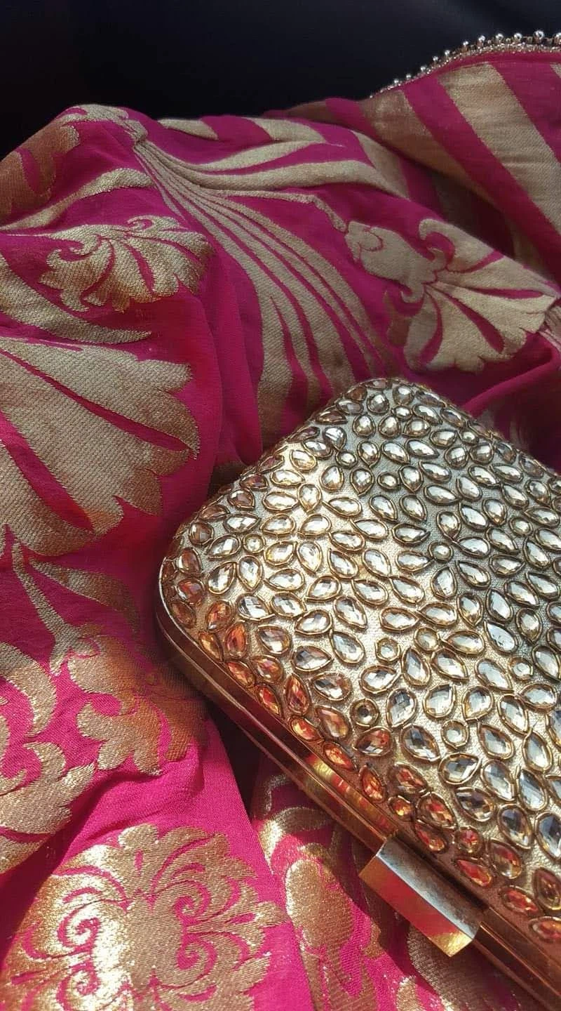 Gold Beaded Clutch Handbag