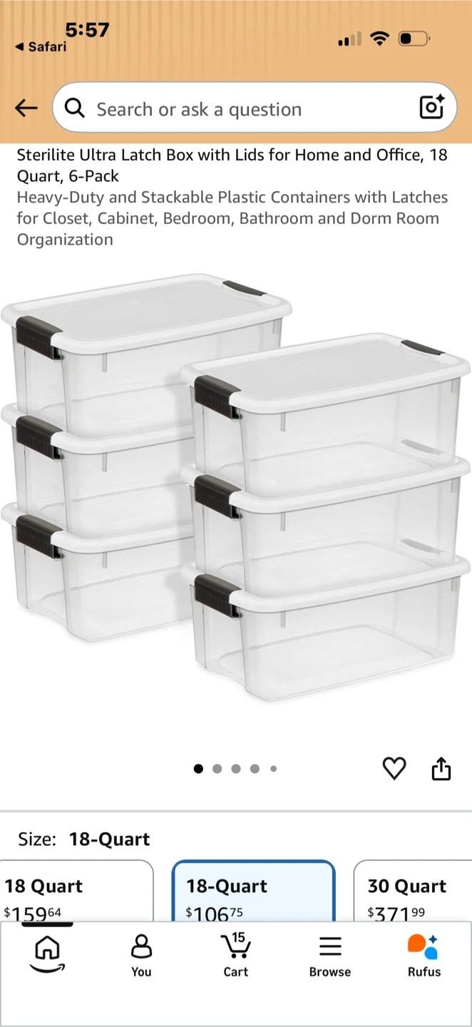 Sterilite 6 pack 18-Quart Ultra Latch Storage Boxes, 6-Pack - photo 3