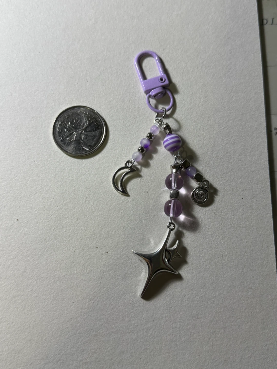 Purple Moon and Star Bead Charm Keychain