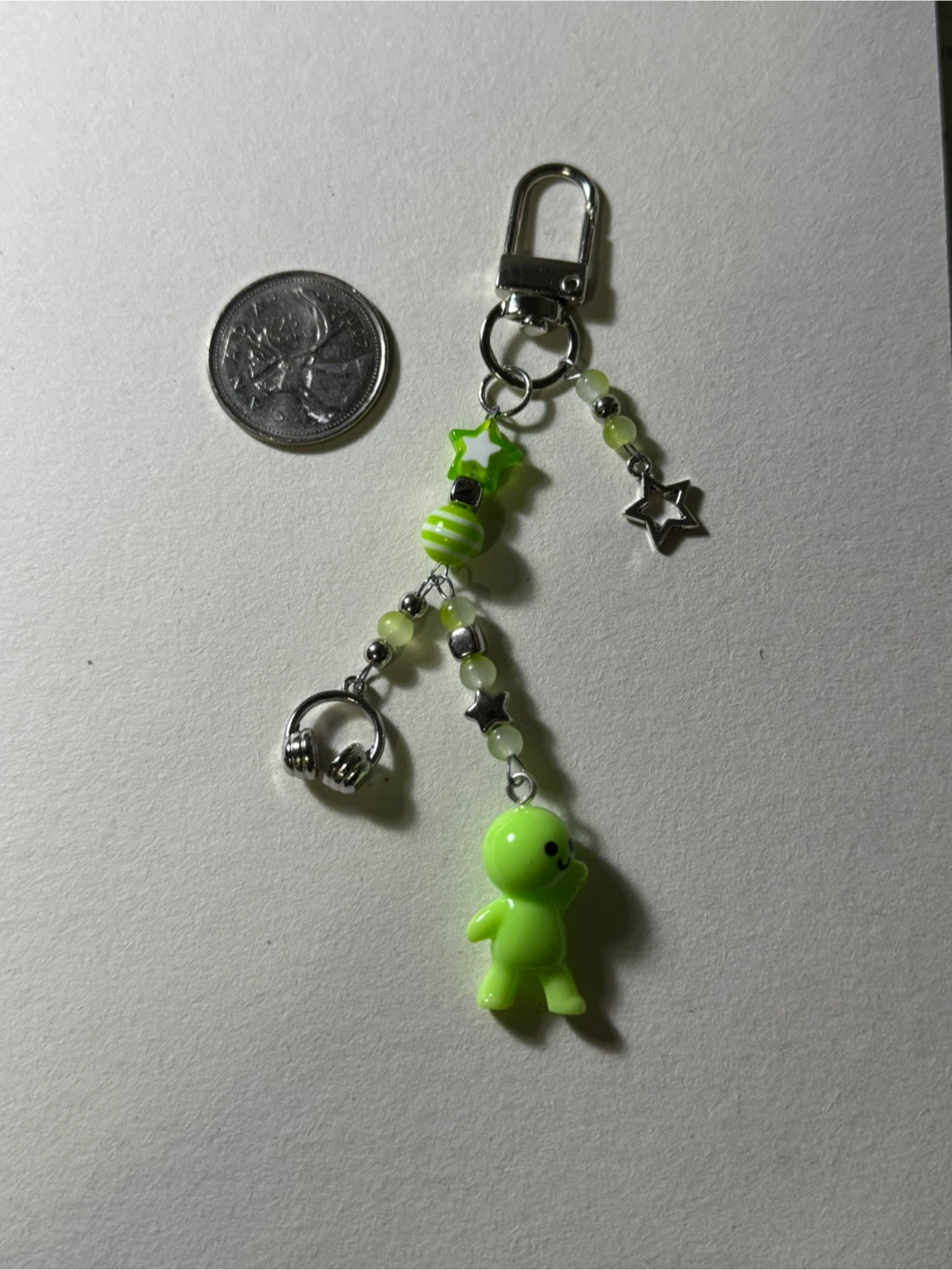 Green Character Charm and Bead Keychain