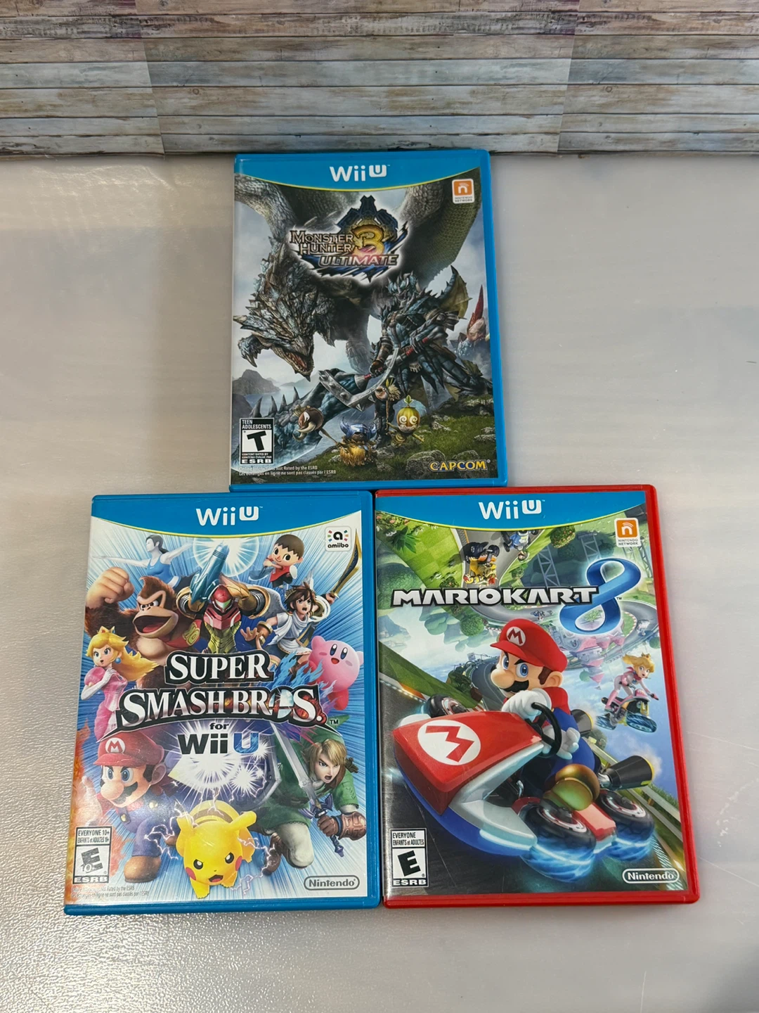 3 Wii U Games - Mario Kart, Super Smash Bros, Monster Hunter 3