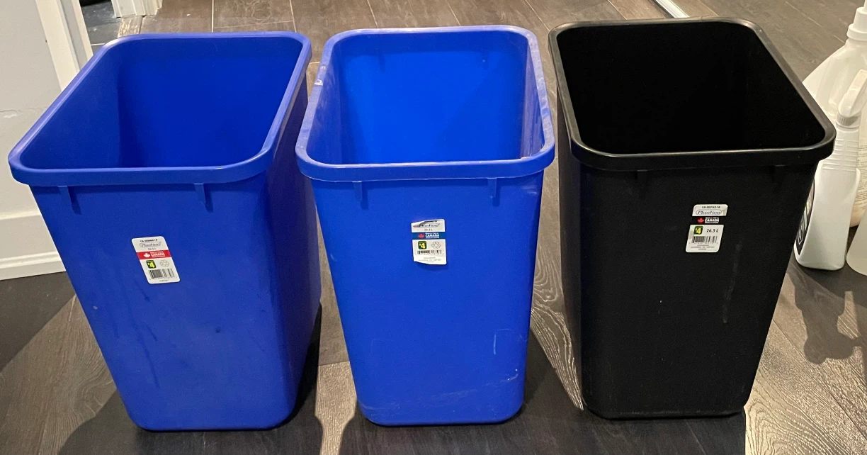 Set of 3 Plastico Recycling and Waste Bins