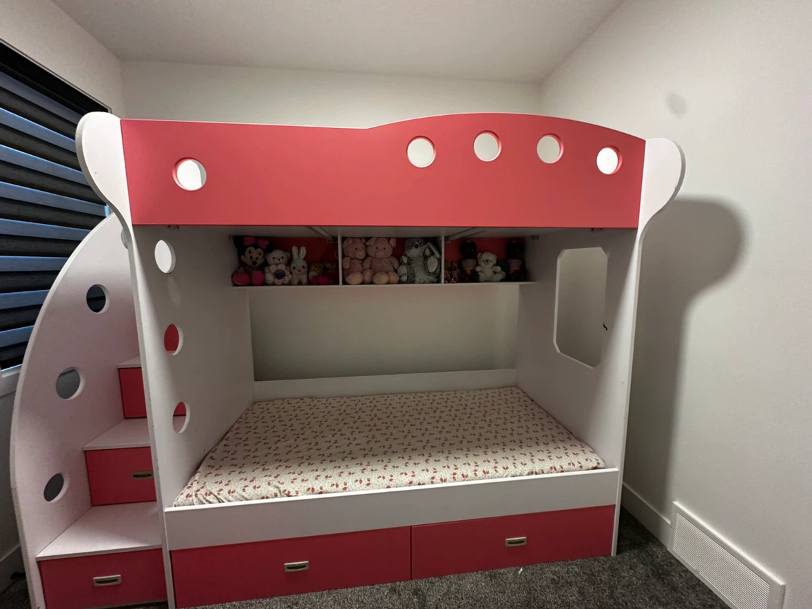 Kids White and Pink Storage bunk Bed