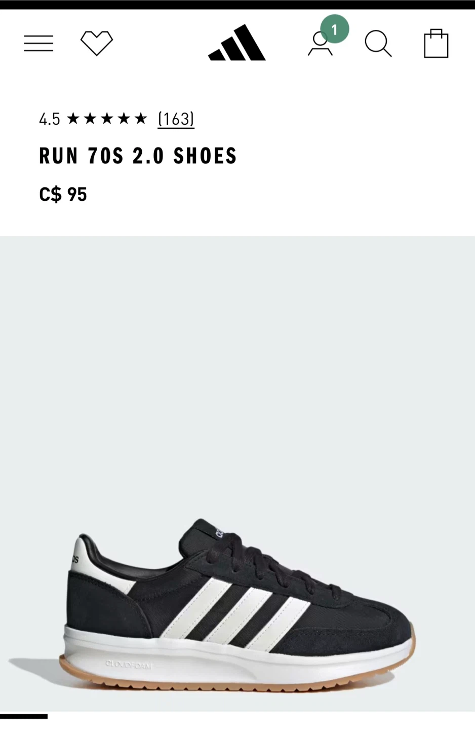 Adidas Run 70s 2.0 Shoes Size 3.5