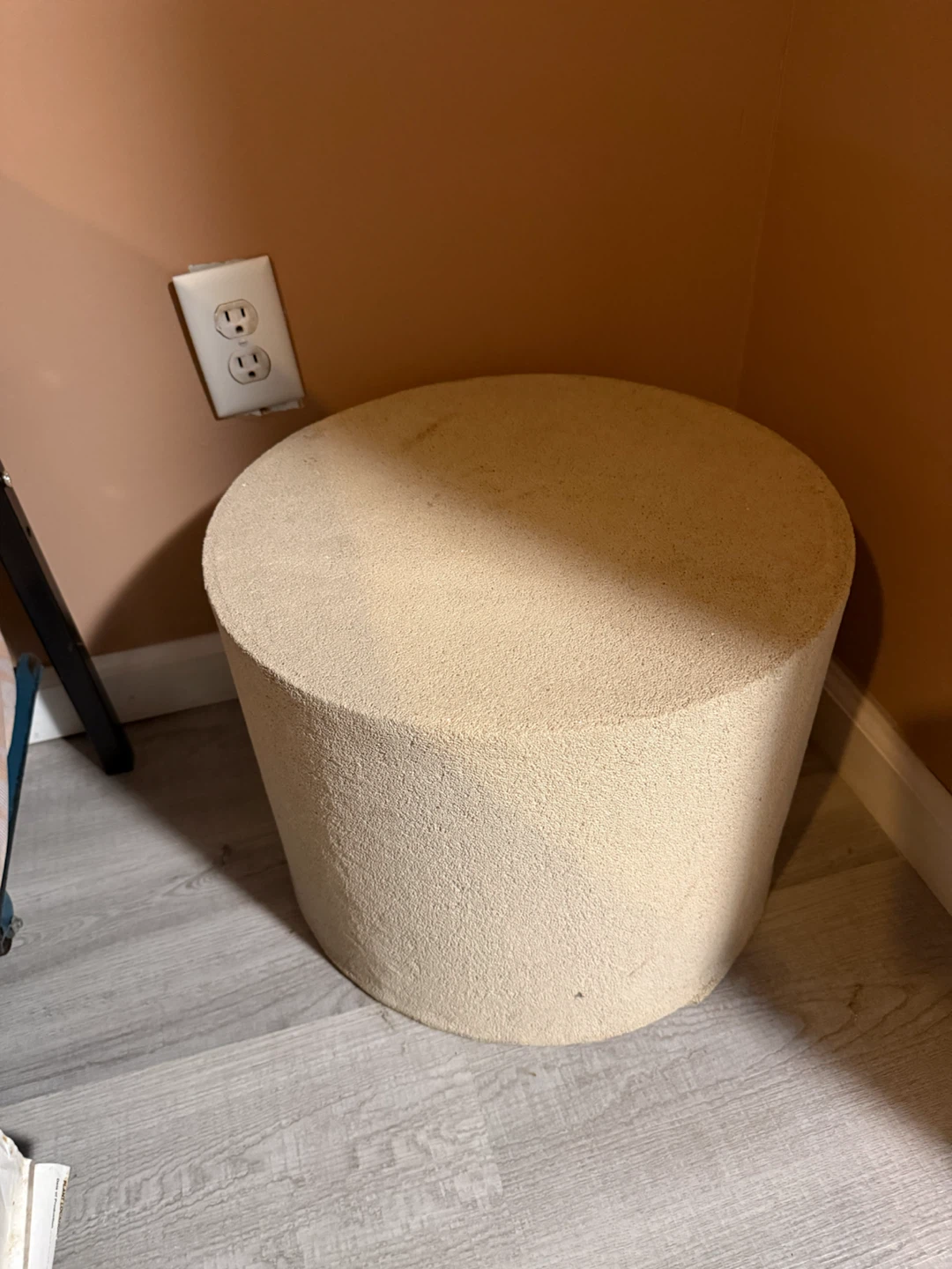 Cylindrical Beige Fabric Side Table