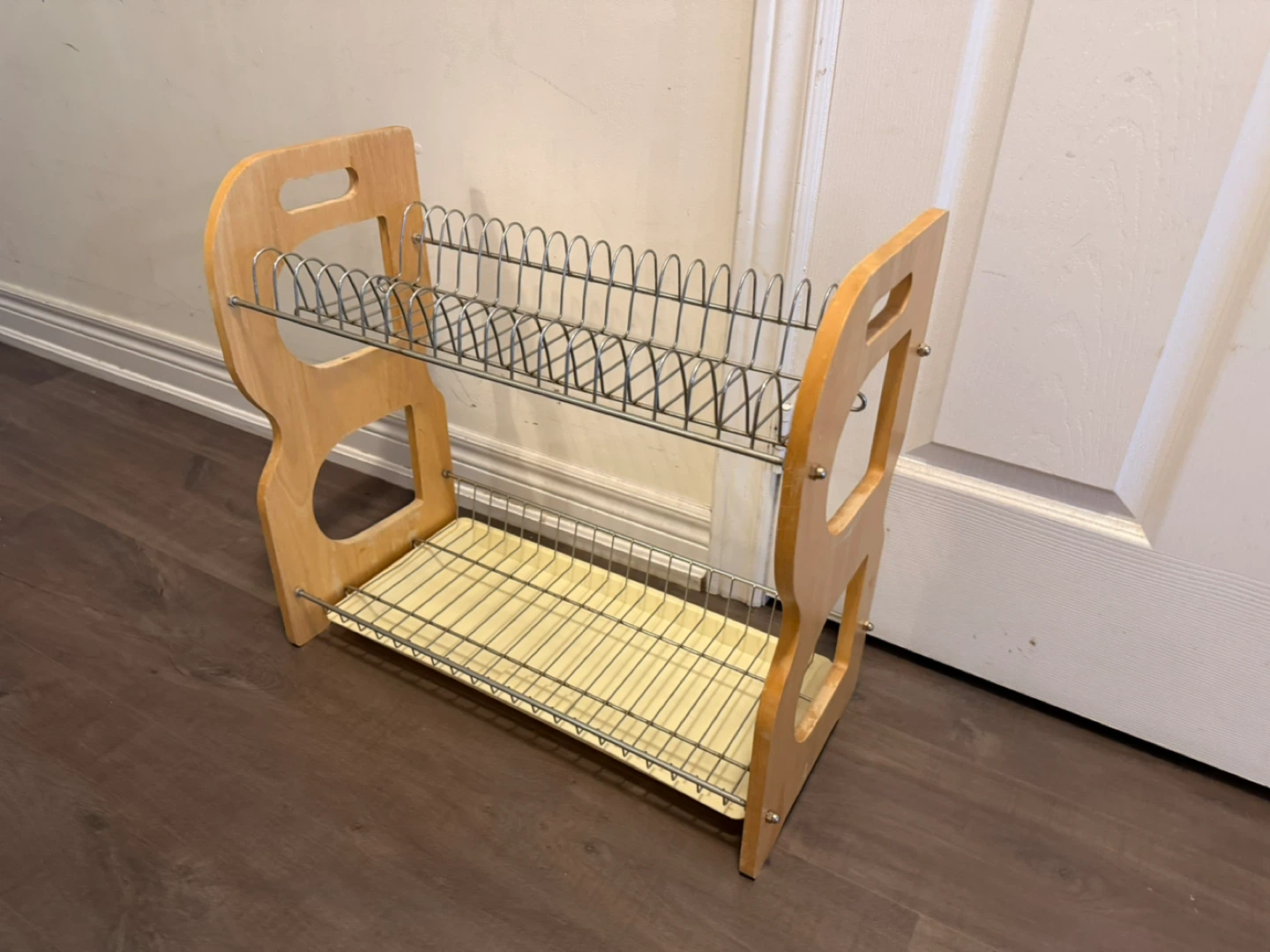 Two-Tier Wooden and Wire Dish Drying Rack