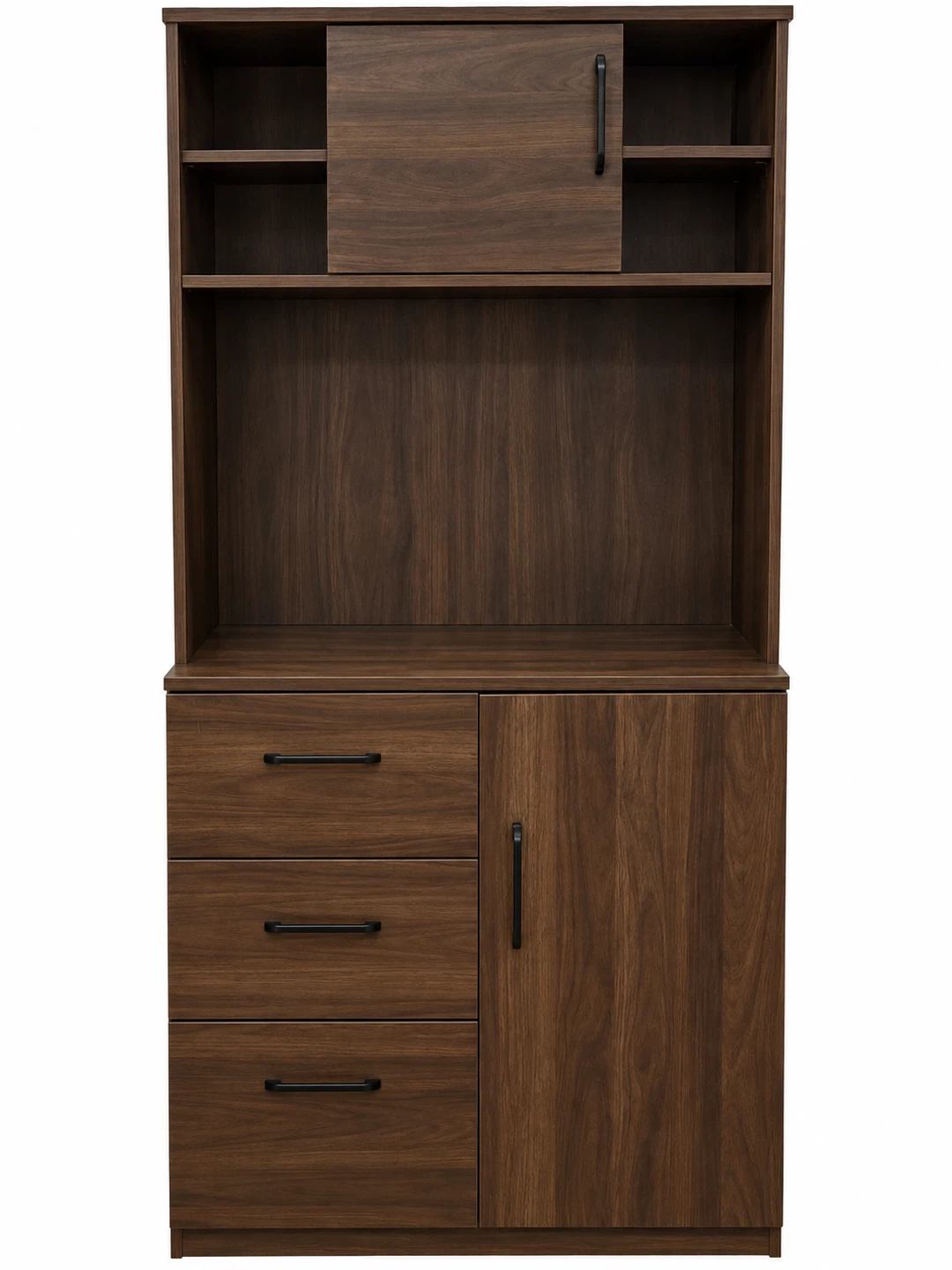 Walnut Finish Kitchen Pantry with Hutch
