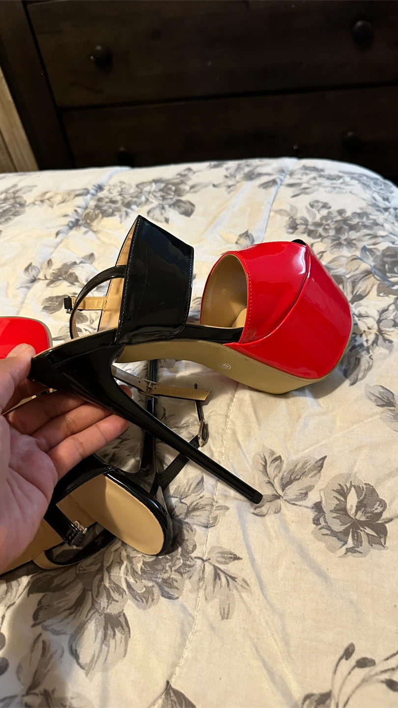 Red and Black Patent Platform Heels