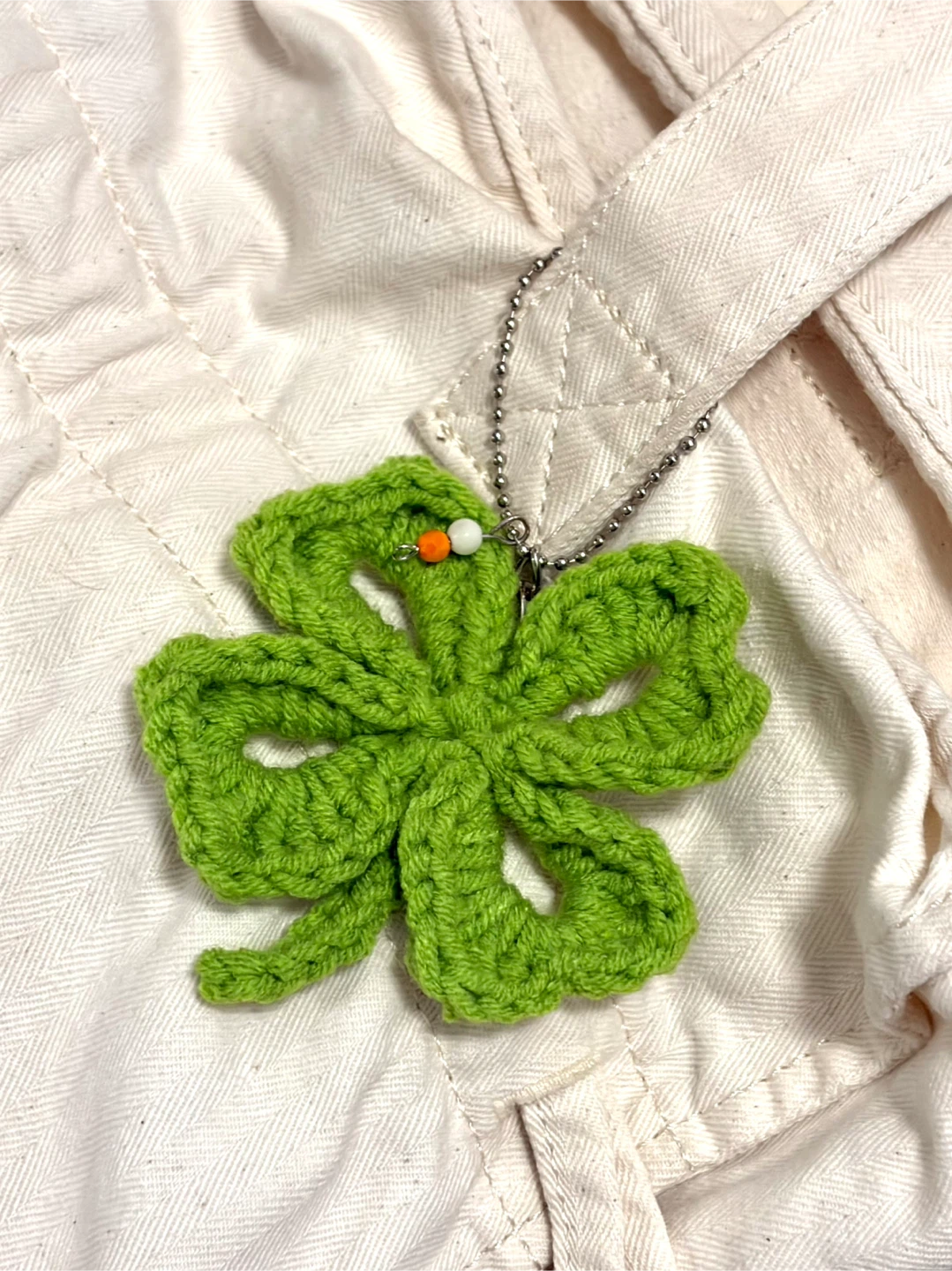 Hand-crocheted clover keychain