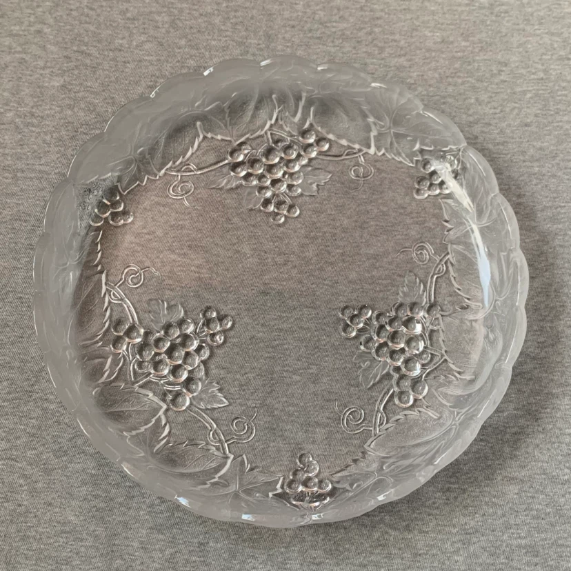 Large 13” Vintage Frosted Glass Grape Platter