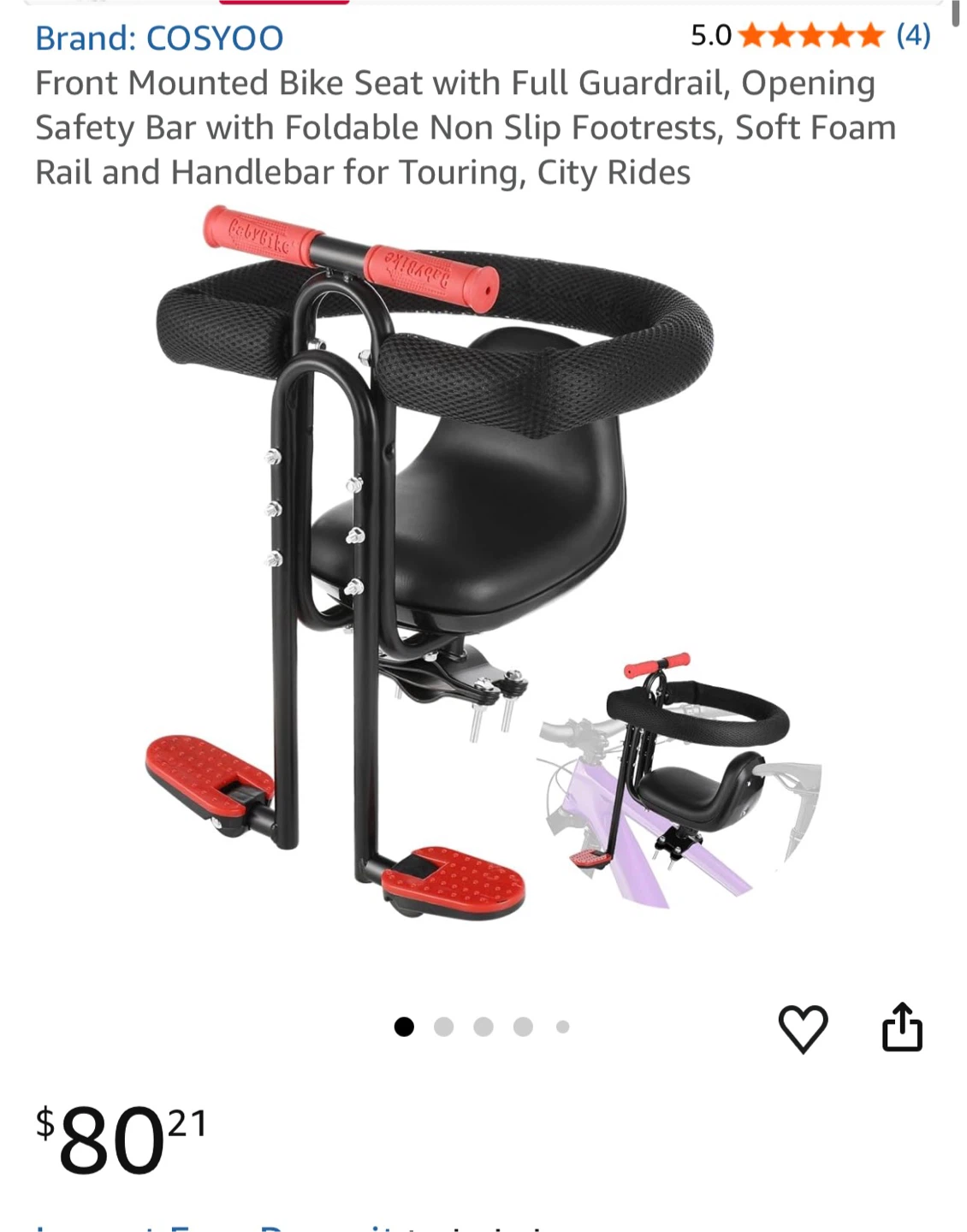 Babybike Front Mounted Bike Seat for Kids