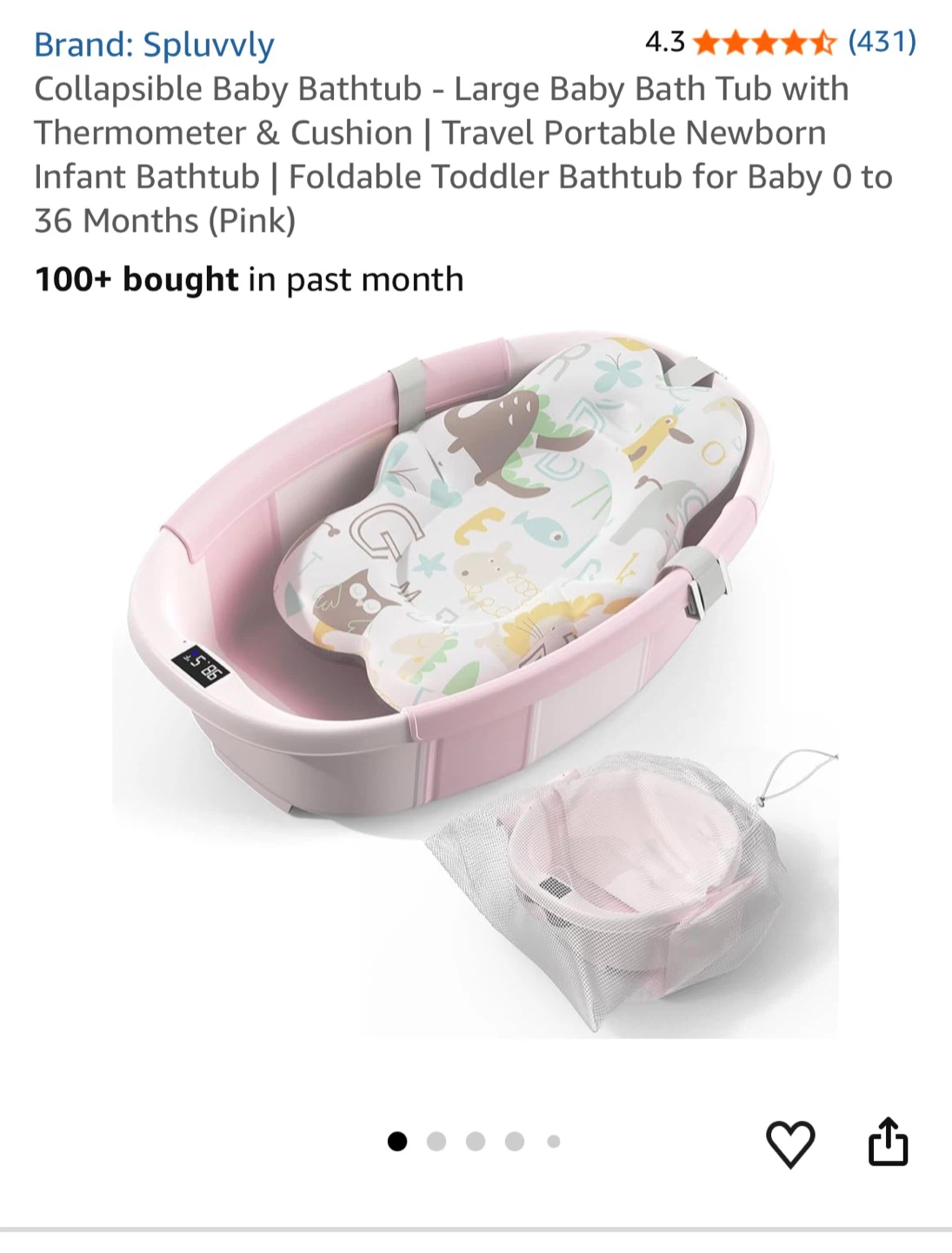 New Collapsible Pink Baby Bathtub with Thermometer