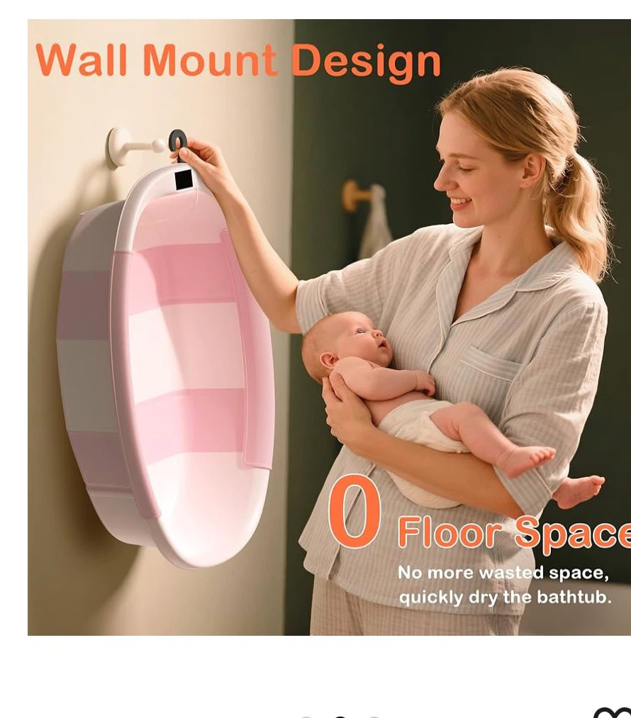 New Collapsible Pink Baby Bathtub with Thermometer - photo 2