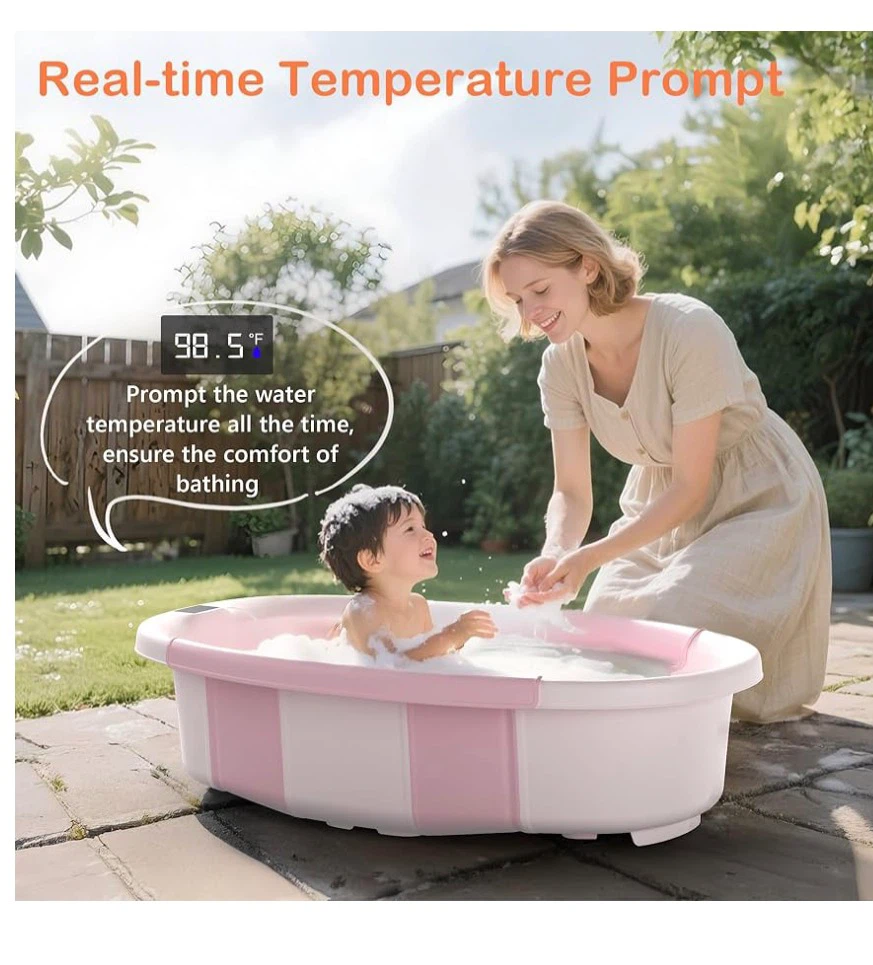 New Collapsible Pink Baby Bathtub with Thermometer - photo 3