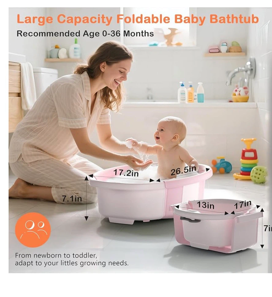 New Collapsible Pink Baby Bathtub with Thermometer - photo 4